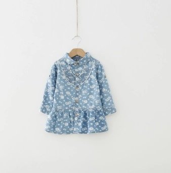 2014秋 女 童 雅芙蓉 水洗牛仔 长袖 裙衣 可挽袖