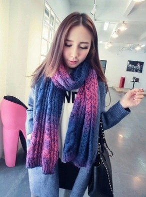韓國漸變色粗毛線圍巾女春秋百搭情侶毛線圍巾女冬季超長加厚圍脖
