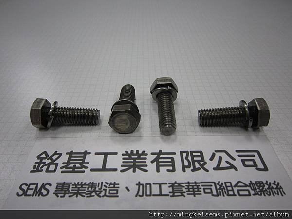 附華司螺絲SEMS SCREWS 白鐵六角頭螺絲套附彈簧華司組合M8X25 STAINLESS STEEL HEX HEAD SCREWS WITH SPRING WASHER COMBINATIONS 