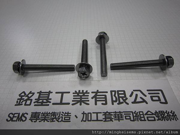 套華司螺絲SEMS SCREWS 六角十字螺絲套附二片華司組合M5X40  HEX HEAD SCREWS WITH SPRING+FLAT WASHERS ASSEMBLED