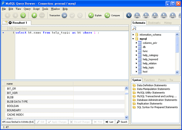 mysql query browser