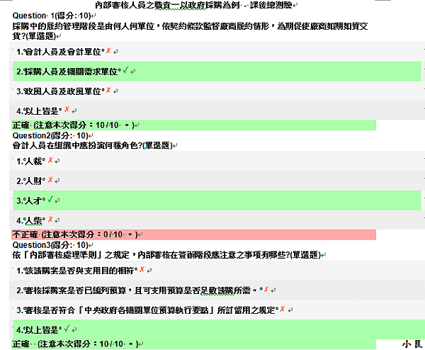 內部審核人員之職責－以政府採購為例 - 課後總測驗-1