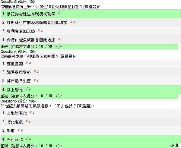 全球暖化我們的反省與出路-課後總測驗-2