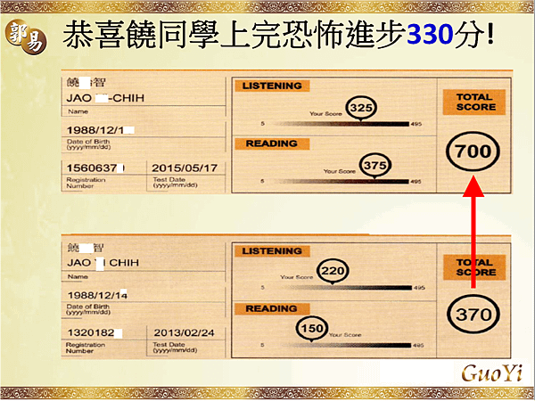 恭喜饒同學上完課爆增330分 02