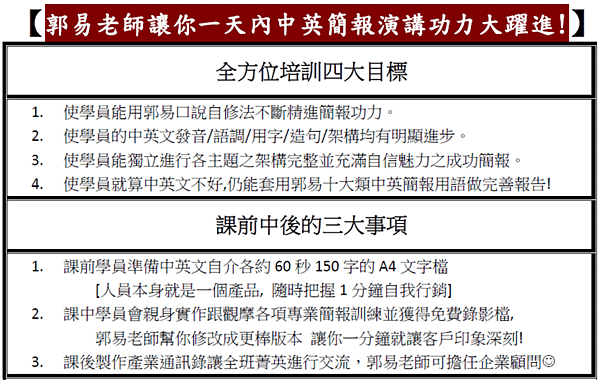 全方位中英簡報 四大目標