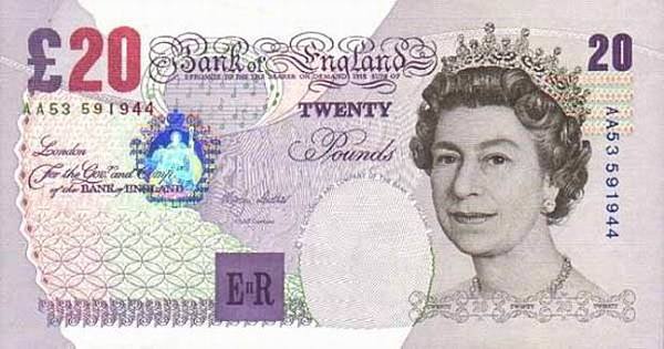 british banknote 20 pounds sterling obverse