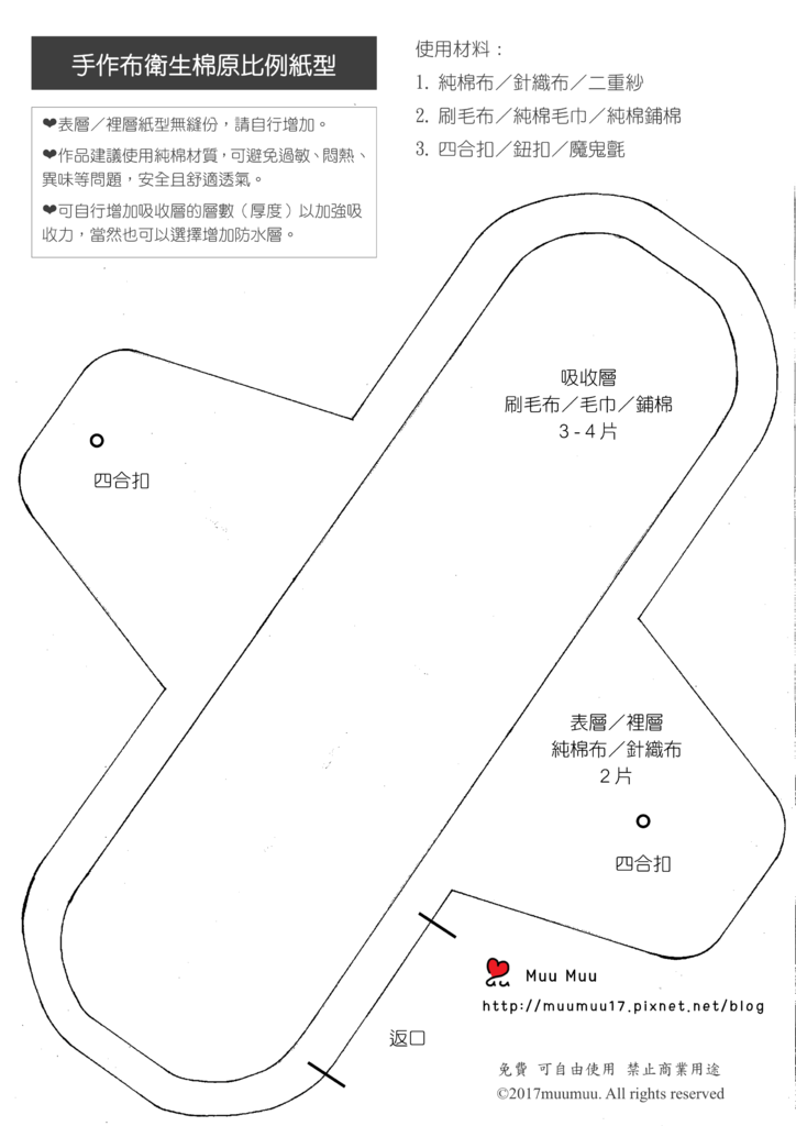 手作布衛生棉原比例紙型