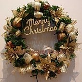 聖誕花圈 金/有燈