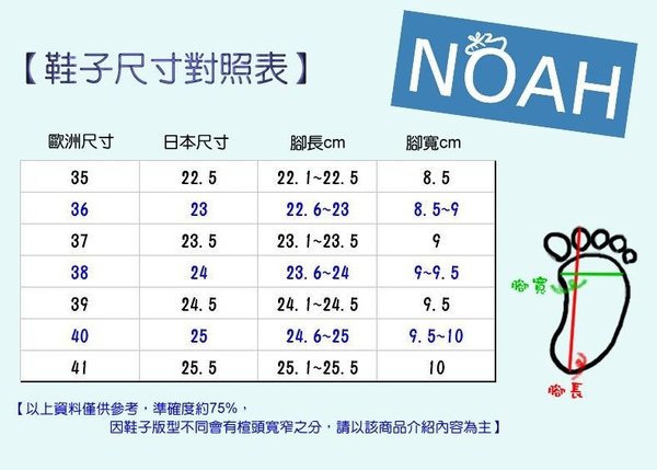 鞋子尺寸表