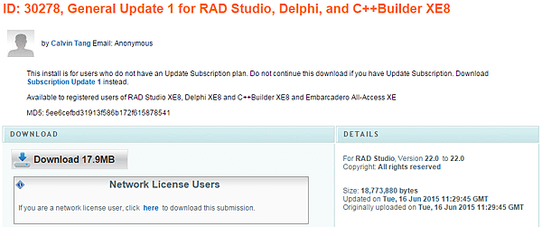 RAD Studio XE8 Update 1