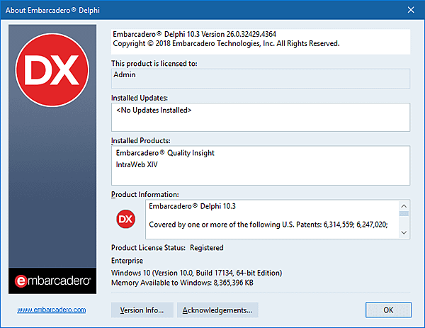 Embarcadero Delphi 10.3 Version 26.0.32429.4364.png