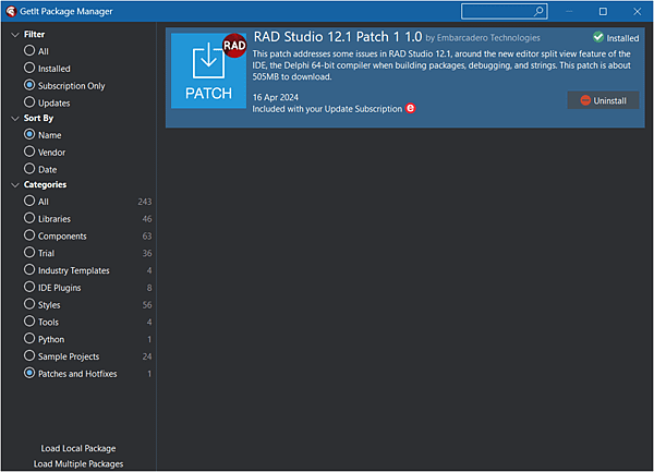 RAD Studio 12.1 Patch 1 安裝過程全記