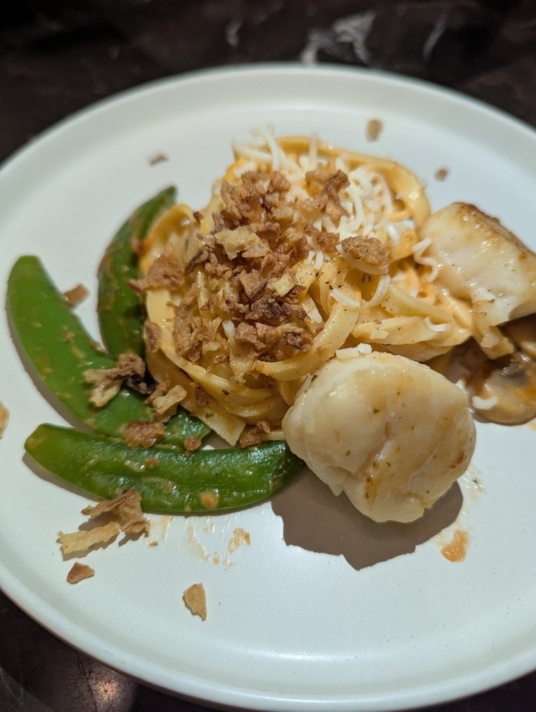 食譜分享 白醬干貝蘑菇甜豆義大利麵 Scallop Ling