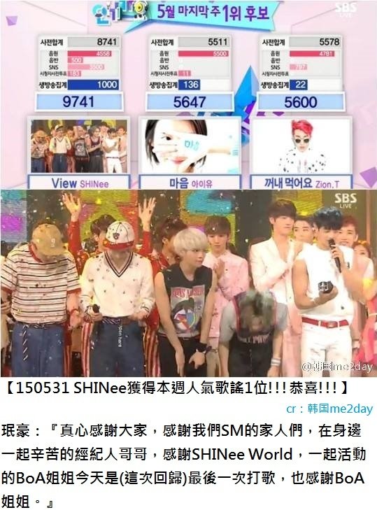 150531 SHINee獲得本週人氣歌謠1位!!!恭喜!!!1