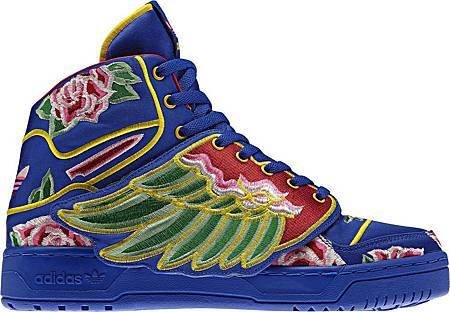 adidas Originals 2013 Jeremy Scott與陳奕迅攜手合作JS Wings 鞋身材質運用了充滿奢華感的絲綢面料，以及諸如刺繡、滾邊等中國傳統工藝