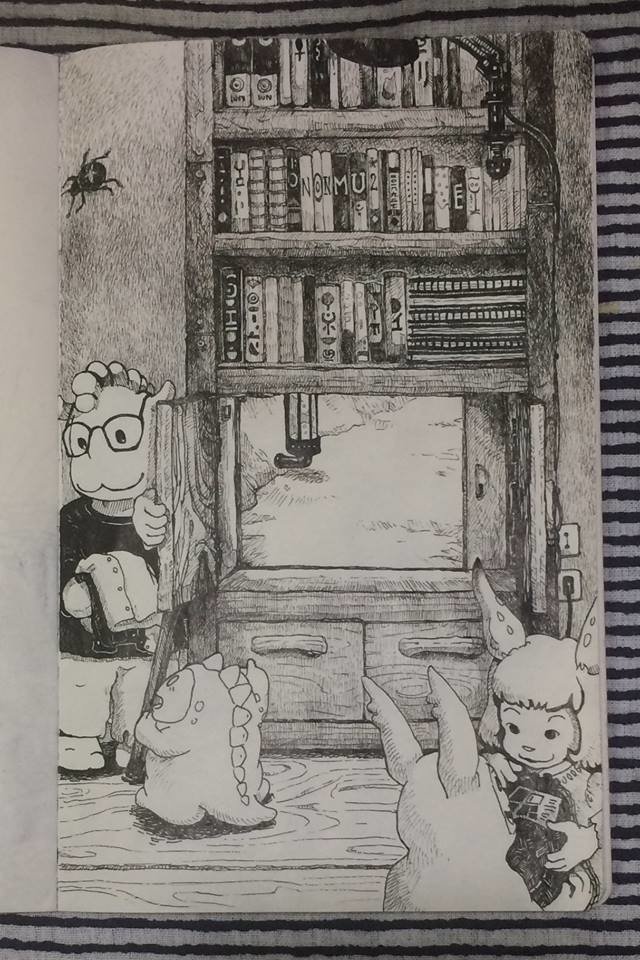 無鉛修作品_《刺刺安琪拉》圖文小說插圖，其之十_準備出發。（無鉛修，無鉛筆稿、無修正液改。）