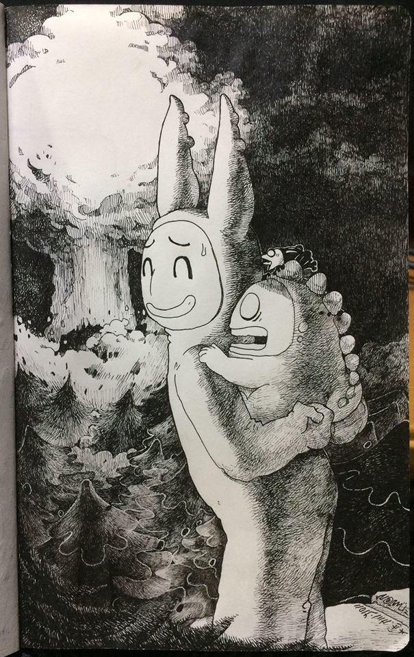 無鉛修作品_《刺刺安琪拉》圖文小說插圖，其之三十_不斷的跑。（無鉛修，無鉛筆稿、無修正液改。）