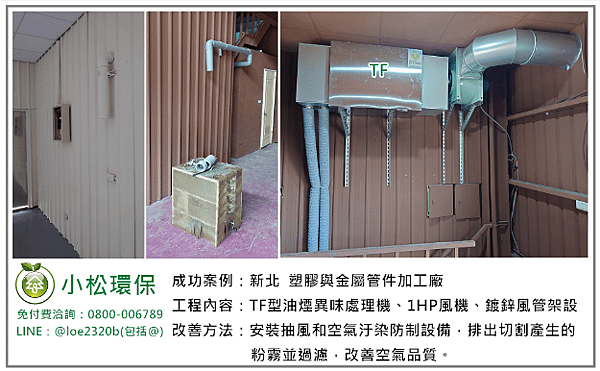 【新北】裝設餐飲油煙異味處理設備-塑膠與金屬管件加工廠