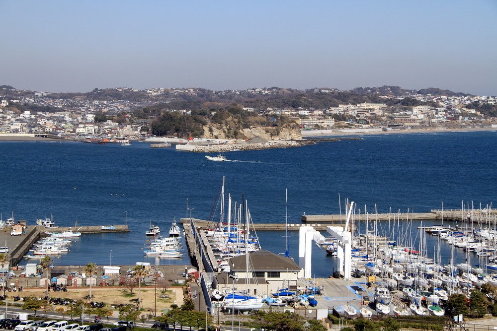 日本神奈川縣。江之島︱湘南海岸上的《浮世繪》陸連島。富士山日