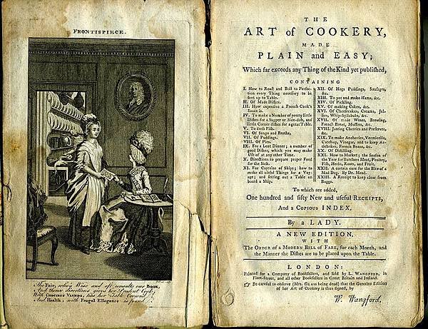 Title page to The Art of Cookery by Hannah Glasse(圖片引自維基共享資源).jpg