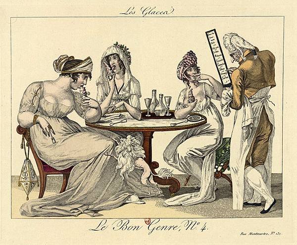 Noblewomen eating ice cream on French caricature 1801(引自維基共享資源).jpg