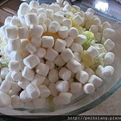 Salad + pineapple + marshmallows