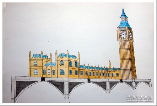 第三次的大笨鐘(Big Ben)手繪(色鉛筆上色)