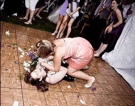 women fighting over bouquet