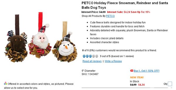 PETCO Holiday Fleece Snowman, Reindeer and Santa Balls Dog Toys page.jpg