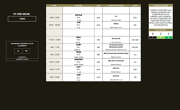 time schedule 2