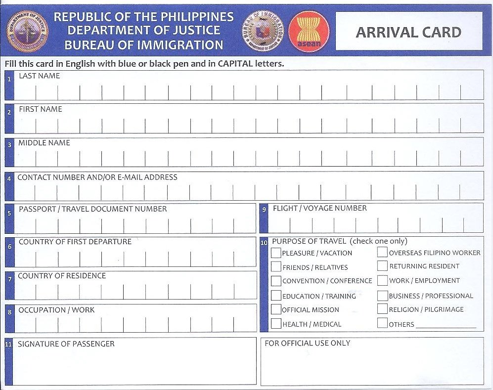 arrival card