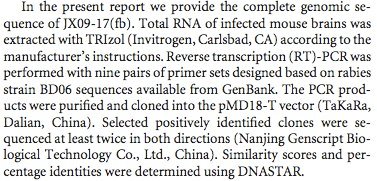 complete genomic sequencing of rabies virus