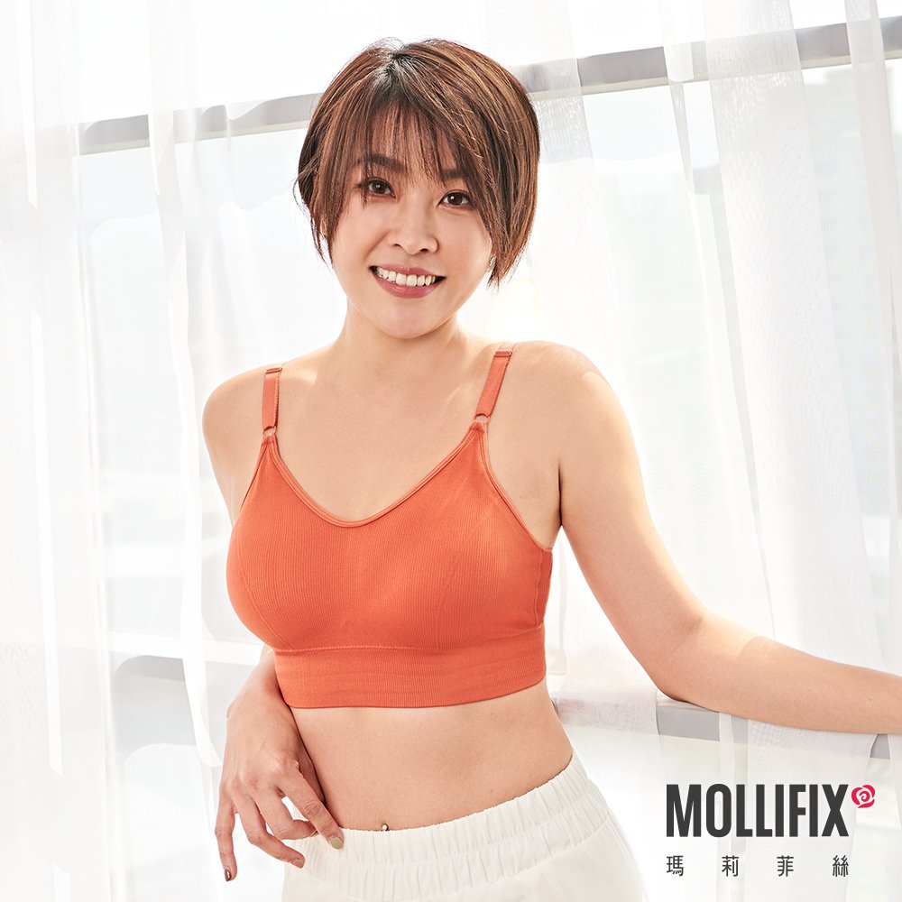 Mollifix 簡約V型百搭無鋼圈BRA T內衣 (棕橘)-2.jpg