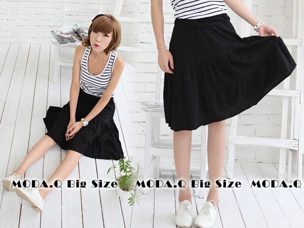＊MoDa.Q中大尺碼＊【AY1270】素面層次造型氣質百搭中裙