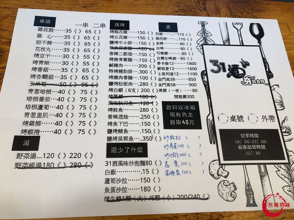 花蓮美食 31酒夯Bar燒烤店 菜單