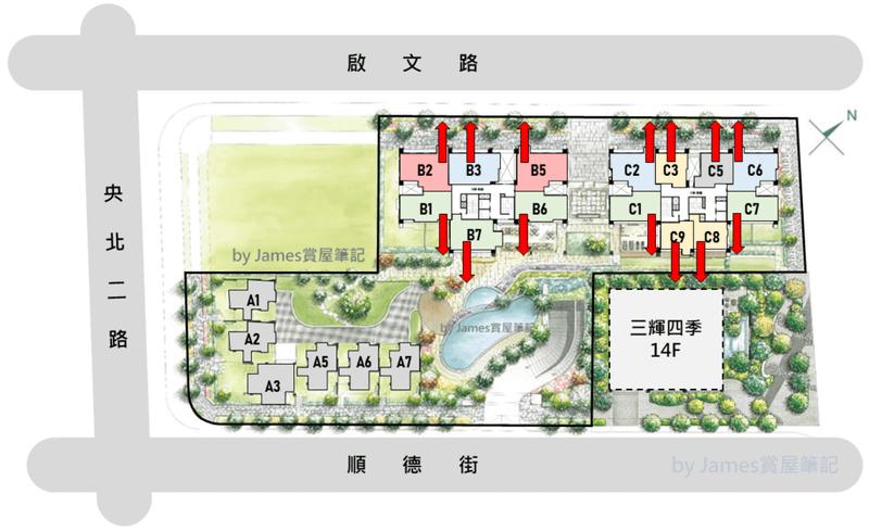 各戶別主要開窗方位圖