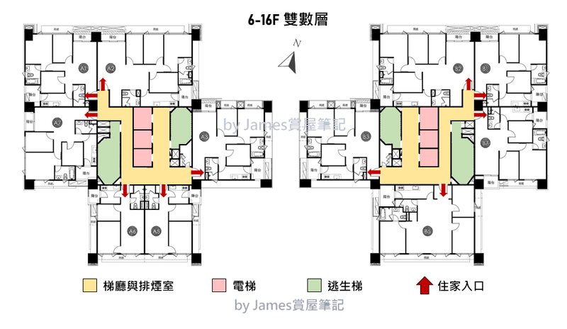 梯廳示意圖6-16F