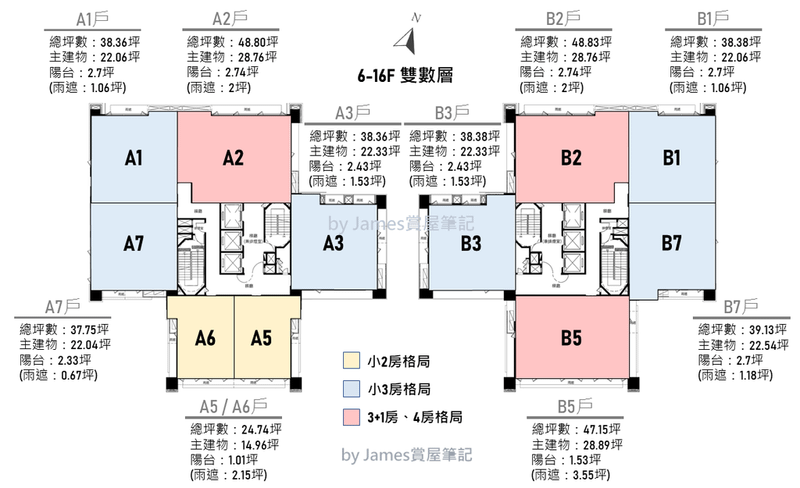 格局與坪數資訊6-16F