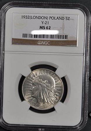 1932倫敦版 波蘭 5 ZLOTYCH NGC MS62