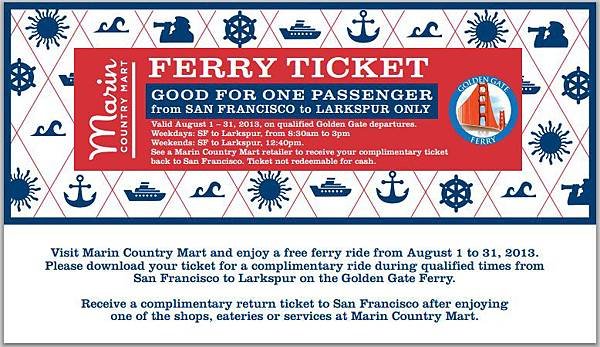 Golden Gate Ferry Free Ticket