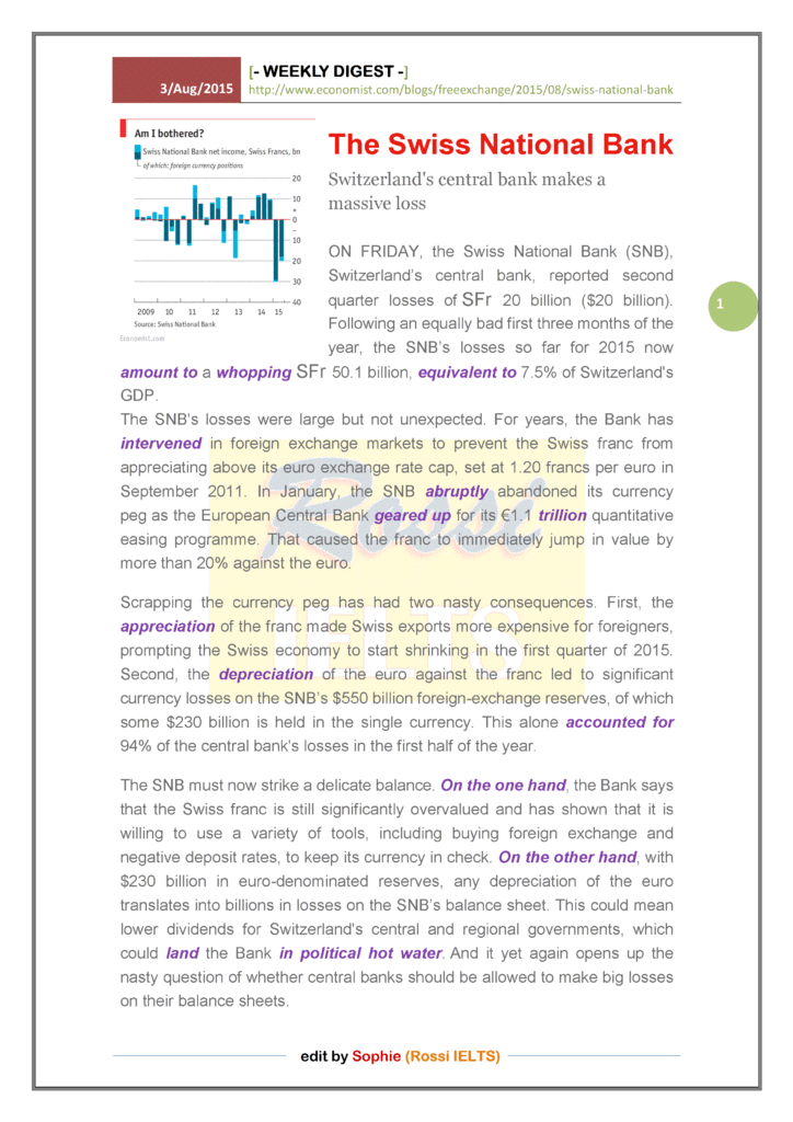 Rossi IELTS - The Swiss National Bank