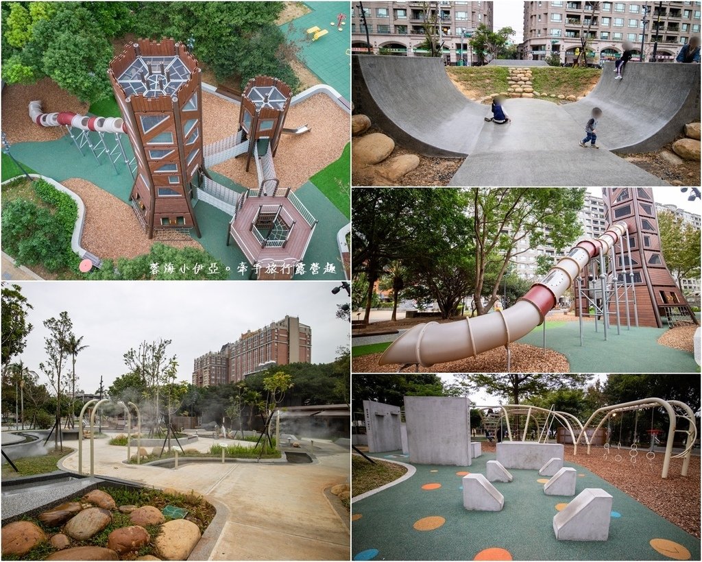 桃園中壢【光明公園兒童遊戲場】四大主題共融式遊戲場，雙塔奇幻樹屋挑戰塔，夏天戲水