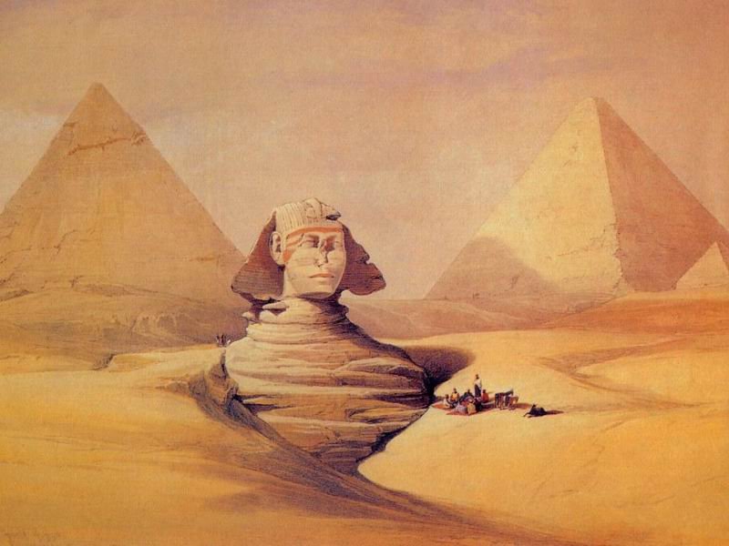 DavidRoberts-TheGreatSphinxAndPyramidsOfGizeh_1838