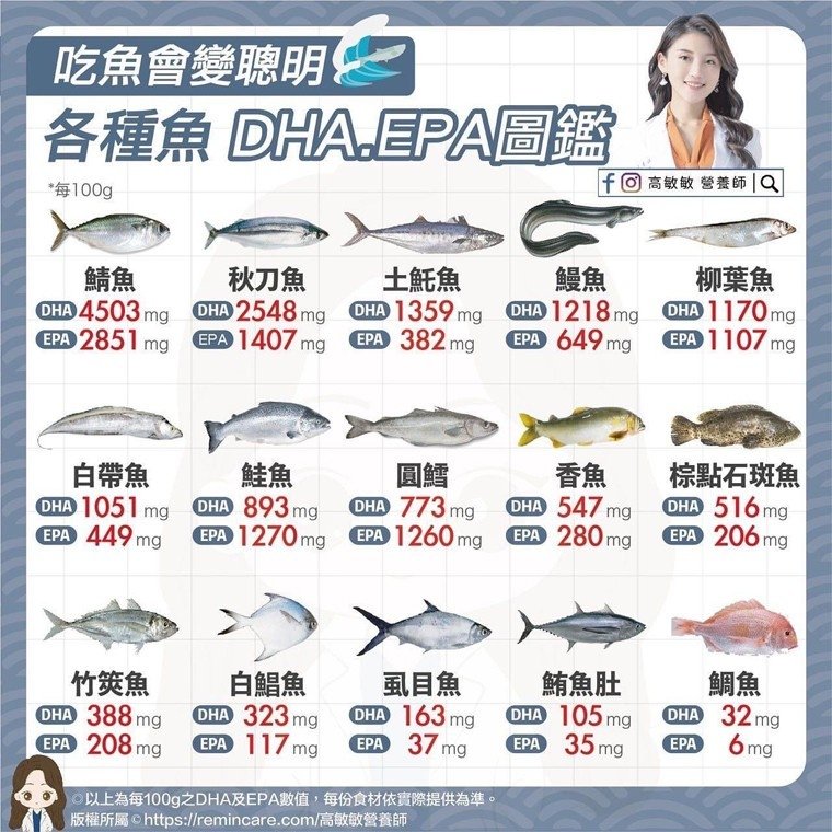 各種魚DHA、EPA圖鑑