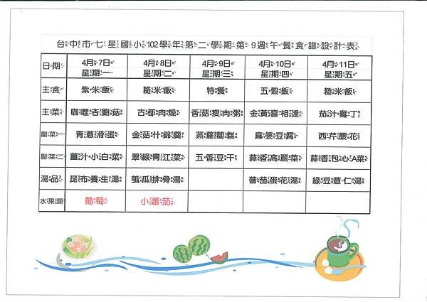 102-2第9週菜單