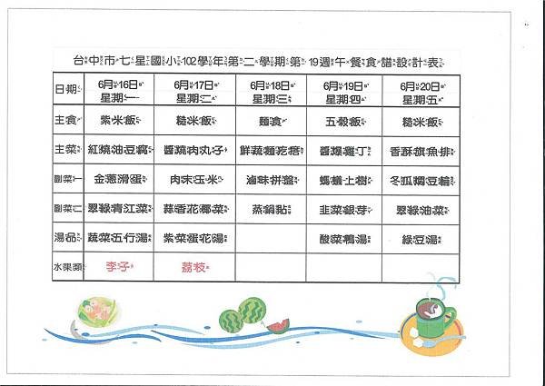  102-2第19週菜單