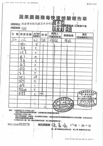 112學年上學期第21週--水果農藥殘毒快速檢驗報告