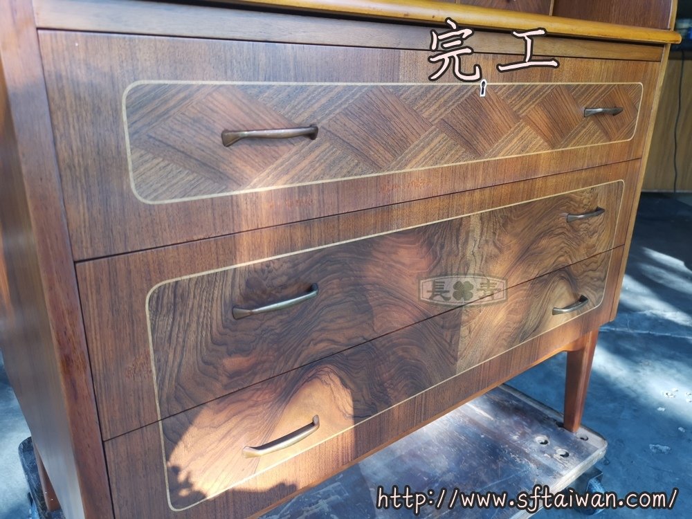 丹麥老件弧形捲蓋寫字桌漆面悽慘整修