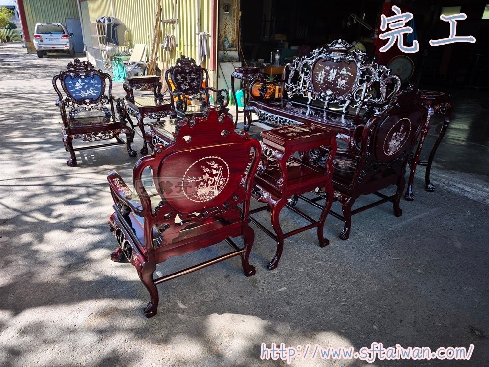花梨木螺鈿客廳組椅翻新紀錄-長青傢俱