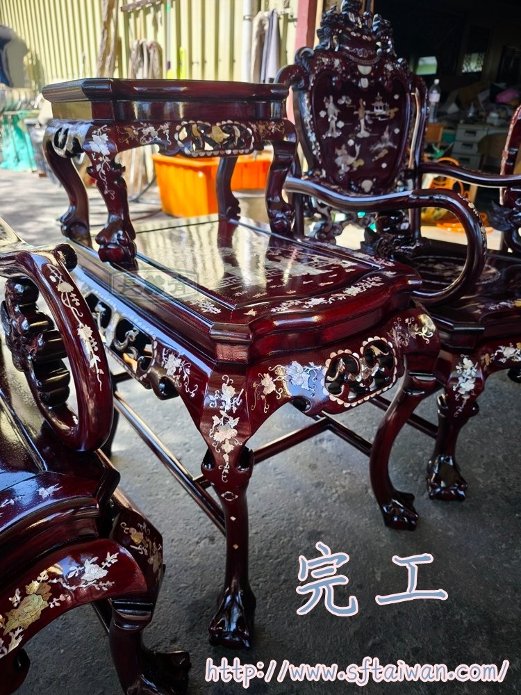 花梨木螺鈿客廳組椅翻新紀錄-長青傢俱